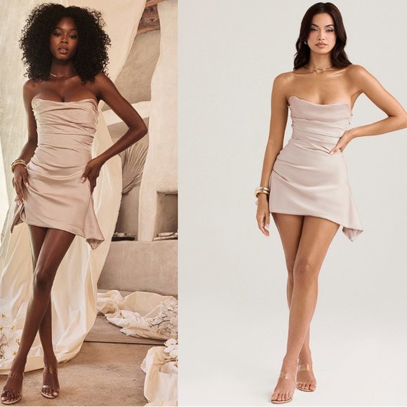 HOUSE OF CB 'Jasmine' Oyster Draped Strapless Corset Dress NWOT